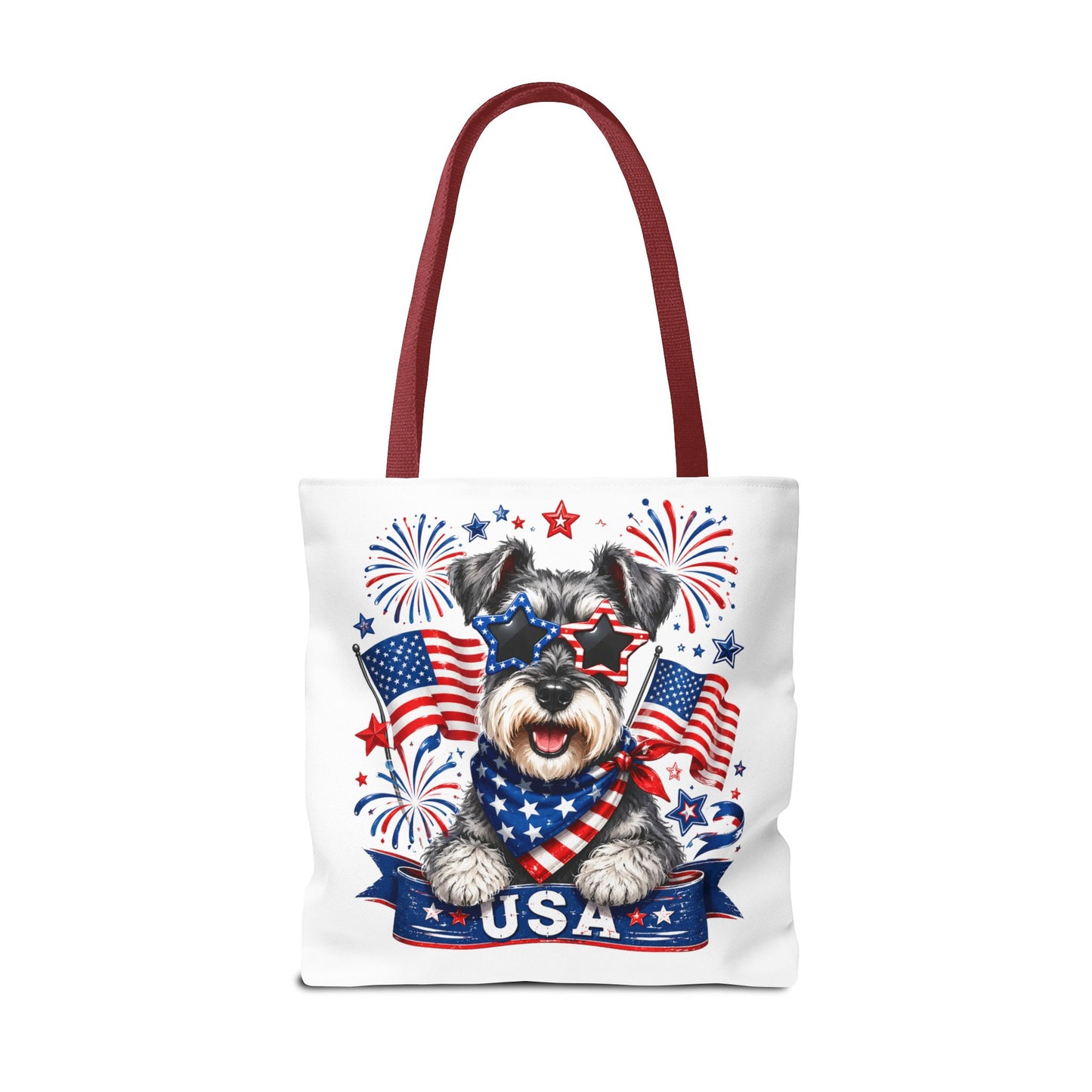 Patriotic Schnauzer Tote Bag — USA Flag Fireworks All-Over Print