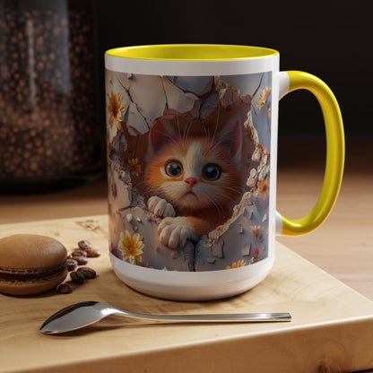 Cute Kitten Floral Coffee Mug – Peekaboo Cat Accent Mug (11/15oz)