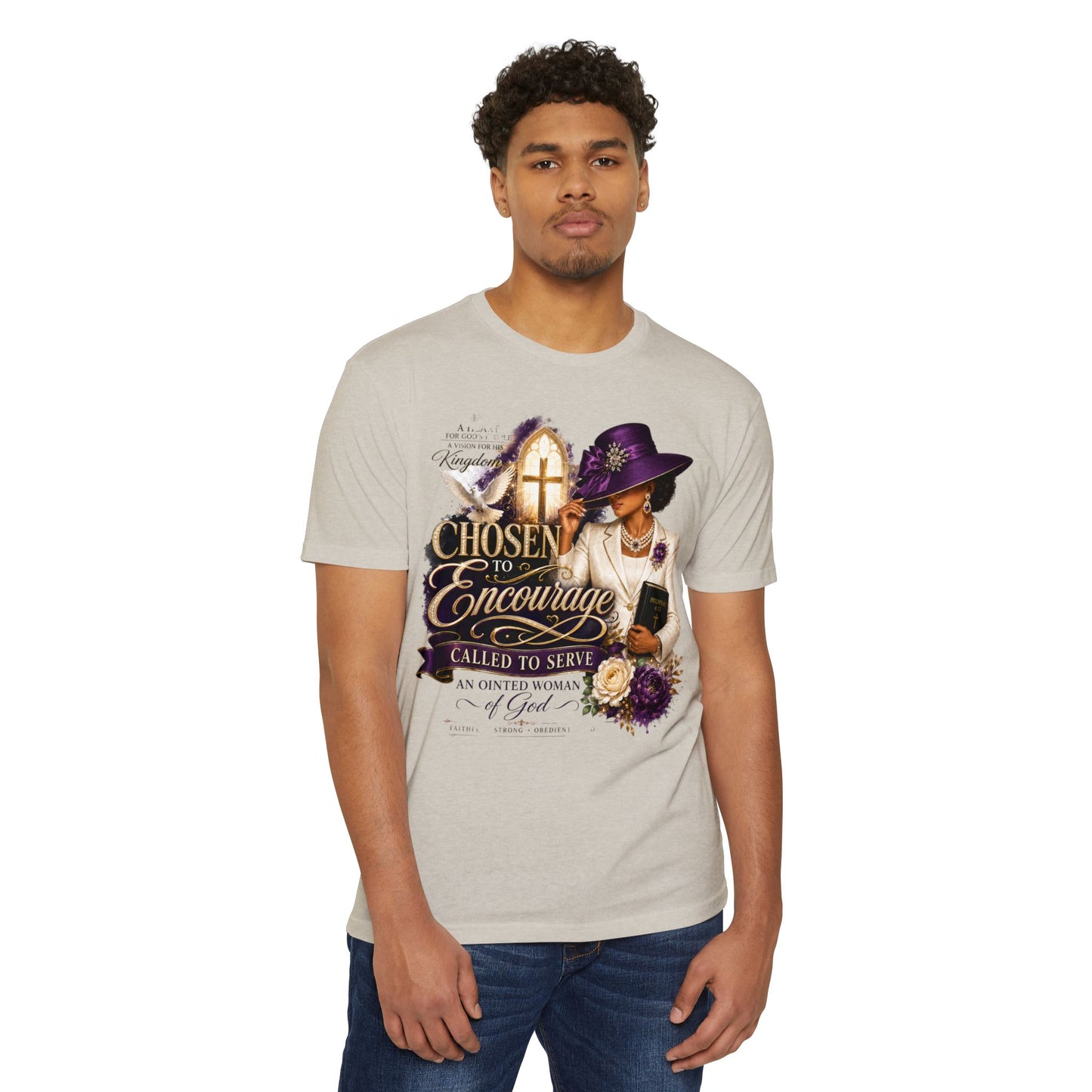 Chosen to Encourage Christian T-Shirt — 'Called to Serve' Purple Church Hat Design