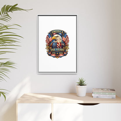 America 250th Anniversary Framed Canvas — Patriotic Bald Eagle Wall Art