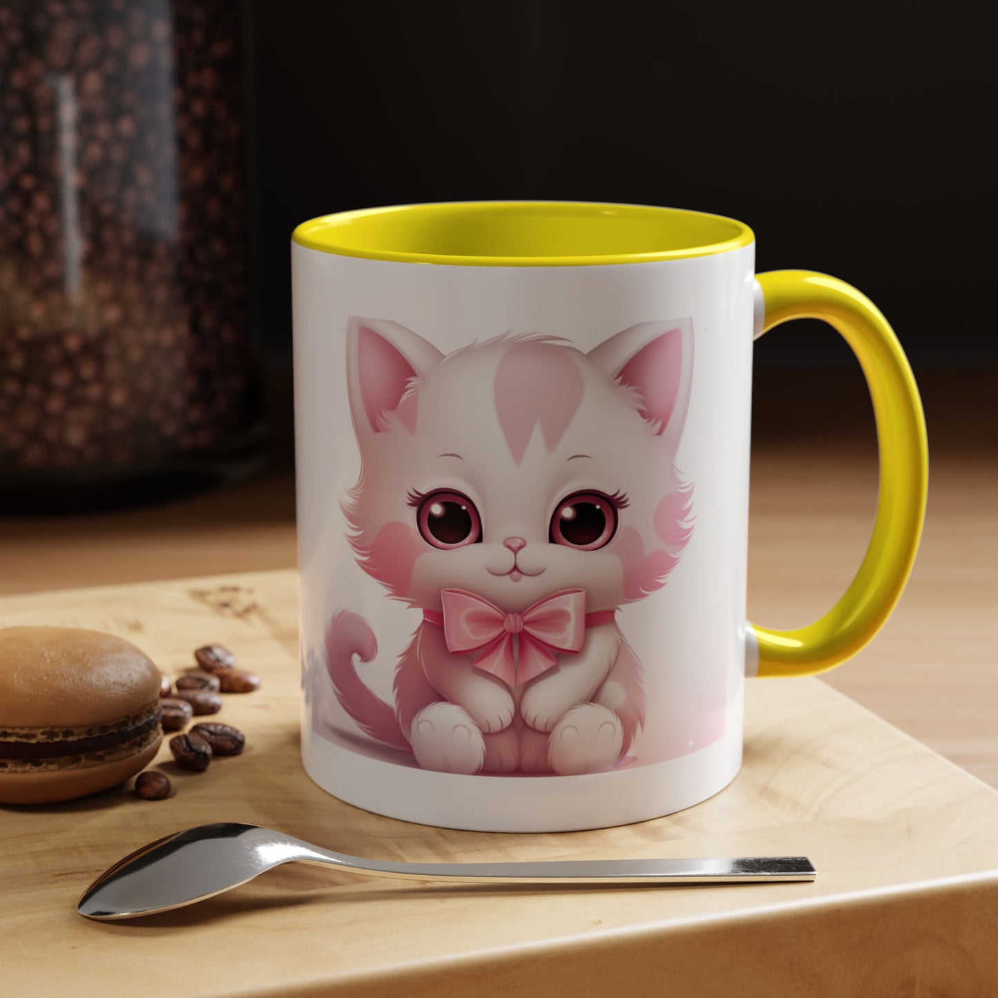 Cute Pink Kitty Accent Coffee Mug — Adorable Cat Design, Gift for Cat Lovers