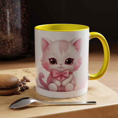 Cute Pink Kitty Accent Coffee Mug — Adorable Cat Design, Gift for Cat Lovers