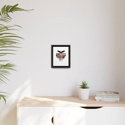 America Eagle Matte Canvas Framed Wall Art — Patriotic USA Flag Typography Print