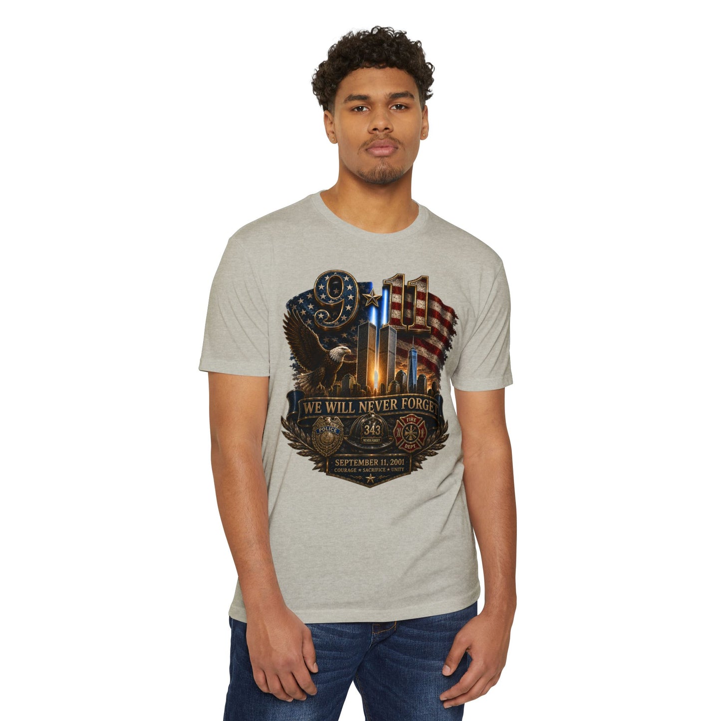 9/11 Memorial T-Shirt — "We Will Never Forget" Patriotic Tribute