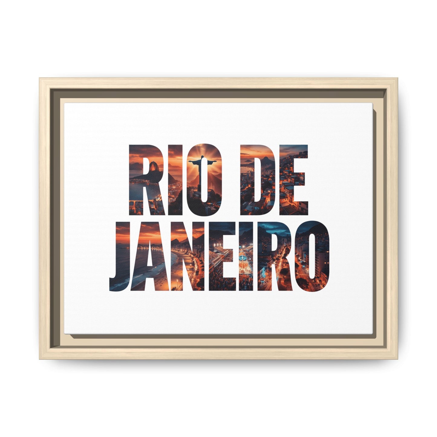 Rio de Janeiro Matte Canvas Framed Print — Sunset Cityscape Typography Wall Art