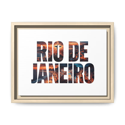 Rio de Janeiro Matte Canvas Framed Print — Sunset Cityscape Typography Wall Art