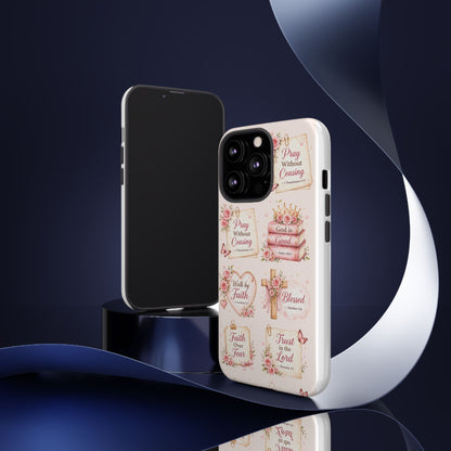 Christian Floral Phone Case — "Pray Without Ceasing" Faith Cross Design