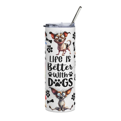 20oz Stainless Steel Tumbler – "Life Is Better With Dogs" Cute Paw Print Dog Lover Travel Cup