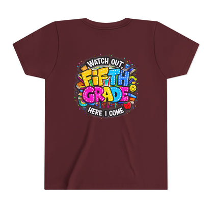 Fifth Grade T‑Shirt for Kids - "Watch Out Fifth Grade Here I Come" Back-to-School Tee