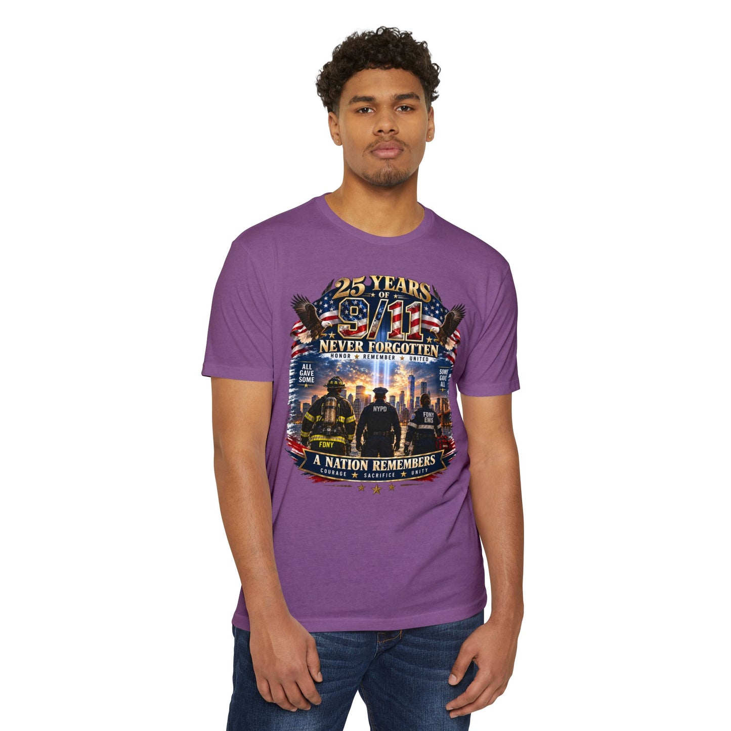 9/11 Never Forgotten T-Shirt — 25 Years Tribute Memorial Tee