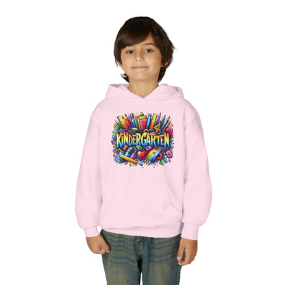 Kindergarten Kids Hoodie — Colorful School Supplies Back-to-School Sweatshirt