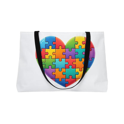 Puzzle Heart Weekender Tote — Colorful Autism Puzzle Piece Heart Travel Bag