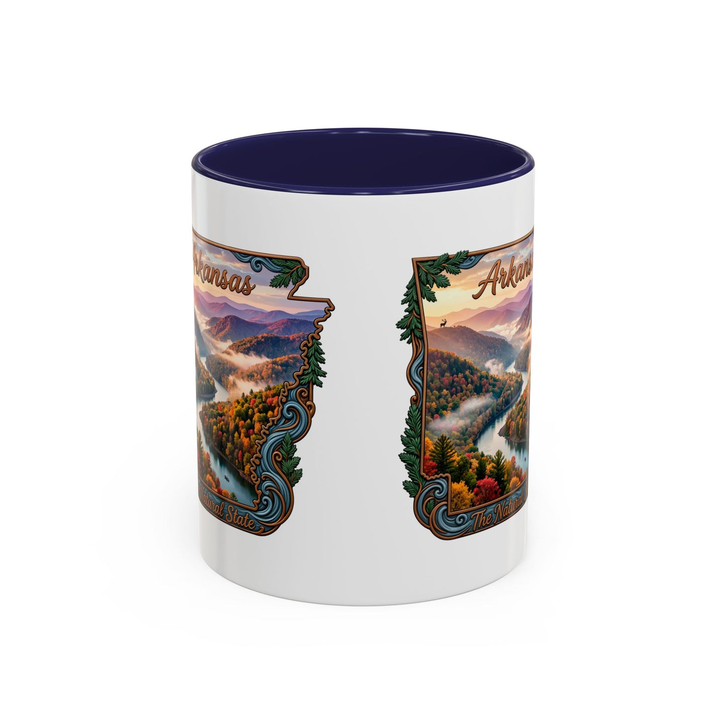 Arkansas Scenic Coffee Mug — Vintage State Map River Landscape (11/15 oz)