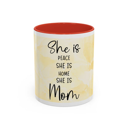 She Is Mom Floral Accent Coffee Mug — 'She is Peace, She is Home' Mother's Day Gift