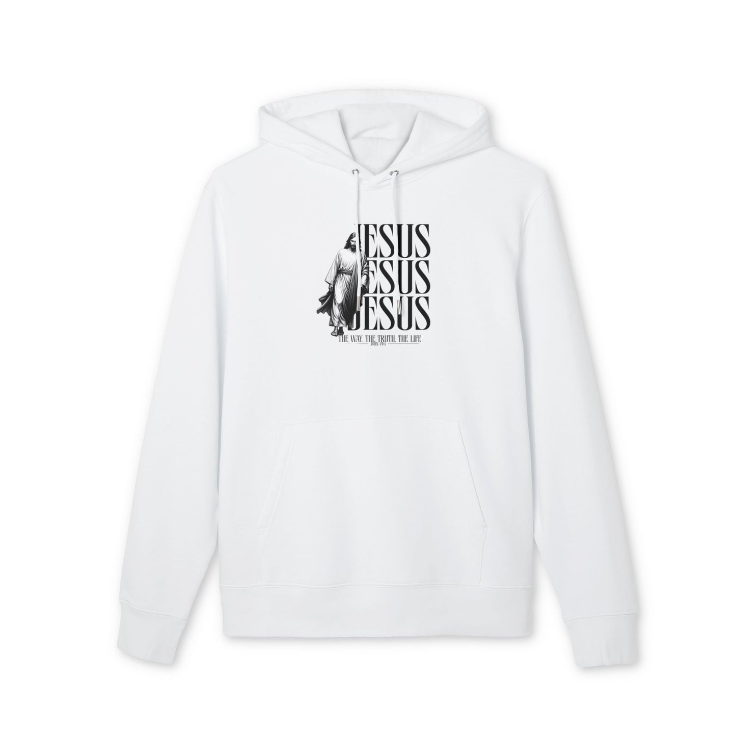 Jesus Repeated Graphic Hoodie — "The Way, The Truth, The Life" Religious Pullover