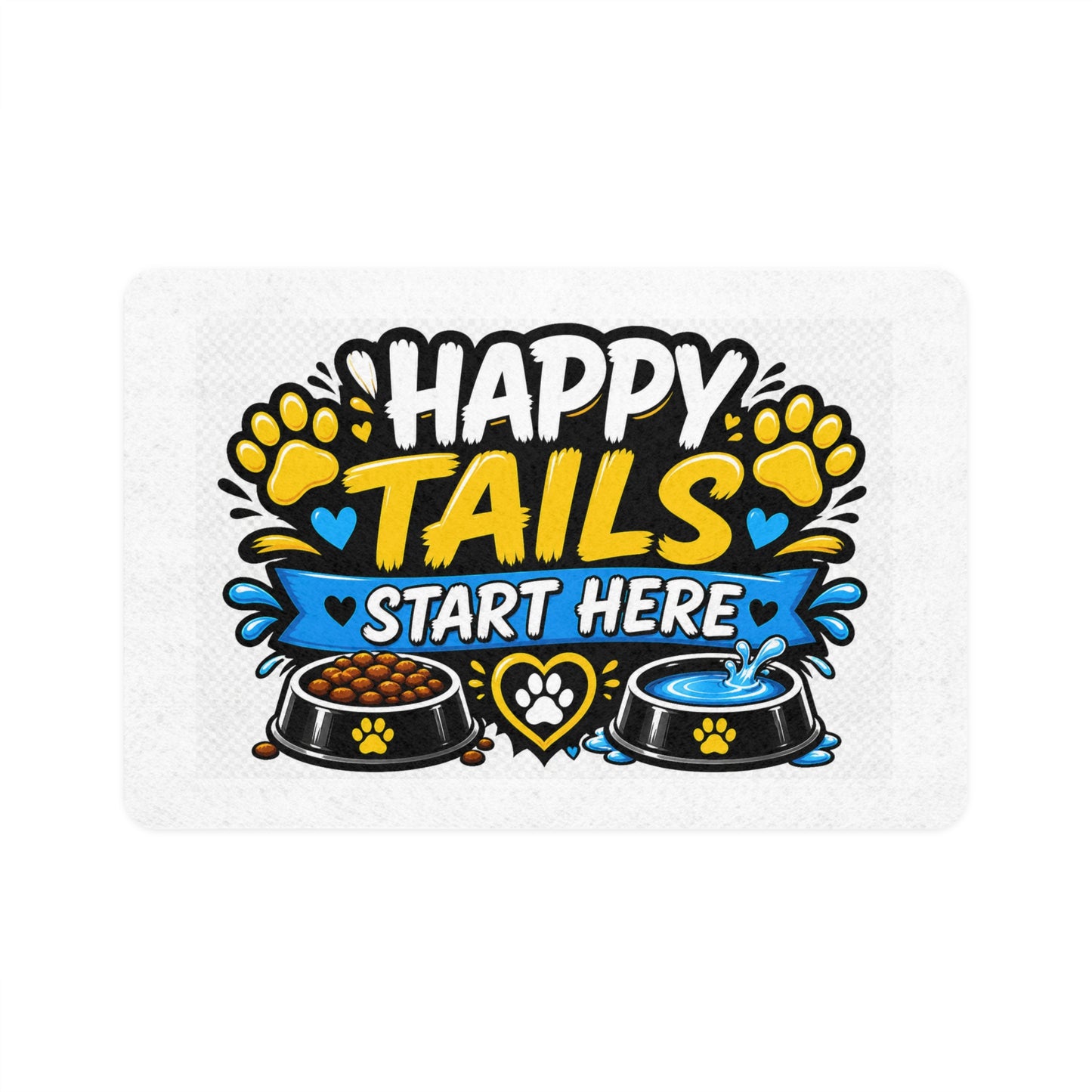 Pet Food Mat — "Happy Tails Start Here" Non-Slip Feeding Mat (12x18)