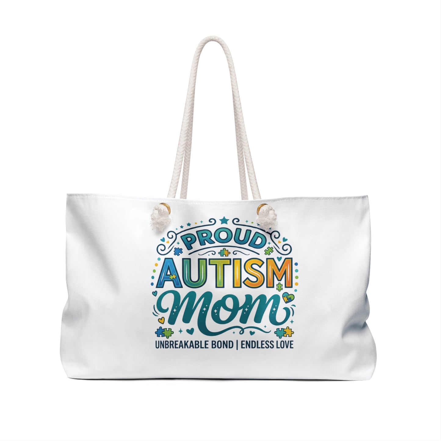 Proud Autism Mom Weekender Bag — "Unbreakable Bond, Endless Love" Beach & Travel Tote