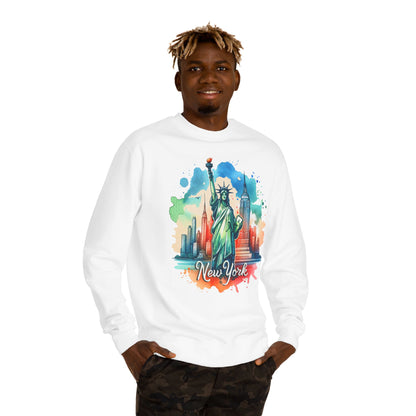 New York Skyline Sweatshirt — Colorful Statue of Liberty Cityscape Crewneck