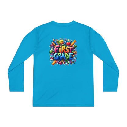 First Grade Youth Long Sleeve Tee — Colorful Back-to-School Shirt
