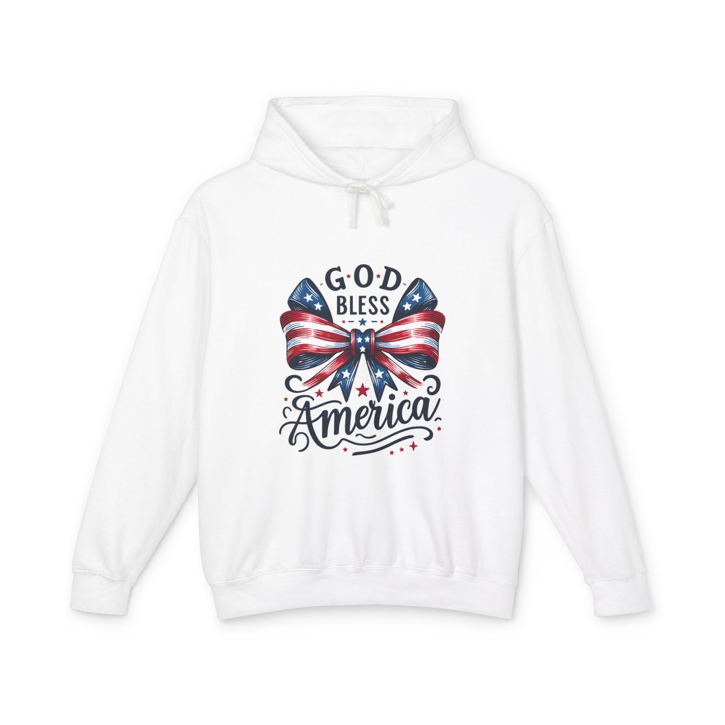 God Bless America Patriotic Hoodie – American Flag Bow Fourth of July Sweatshirt