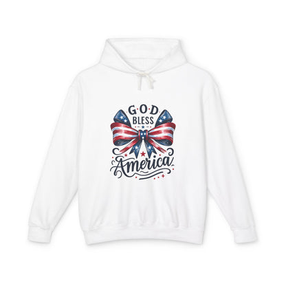 God Bless America Patriotic Hoodie – American Flag Bow Fourth of July Sweatshirt