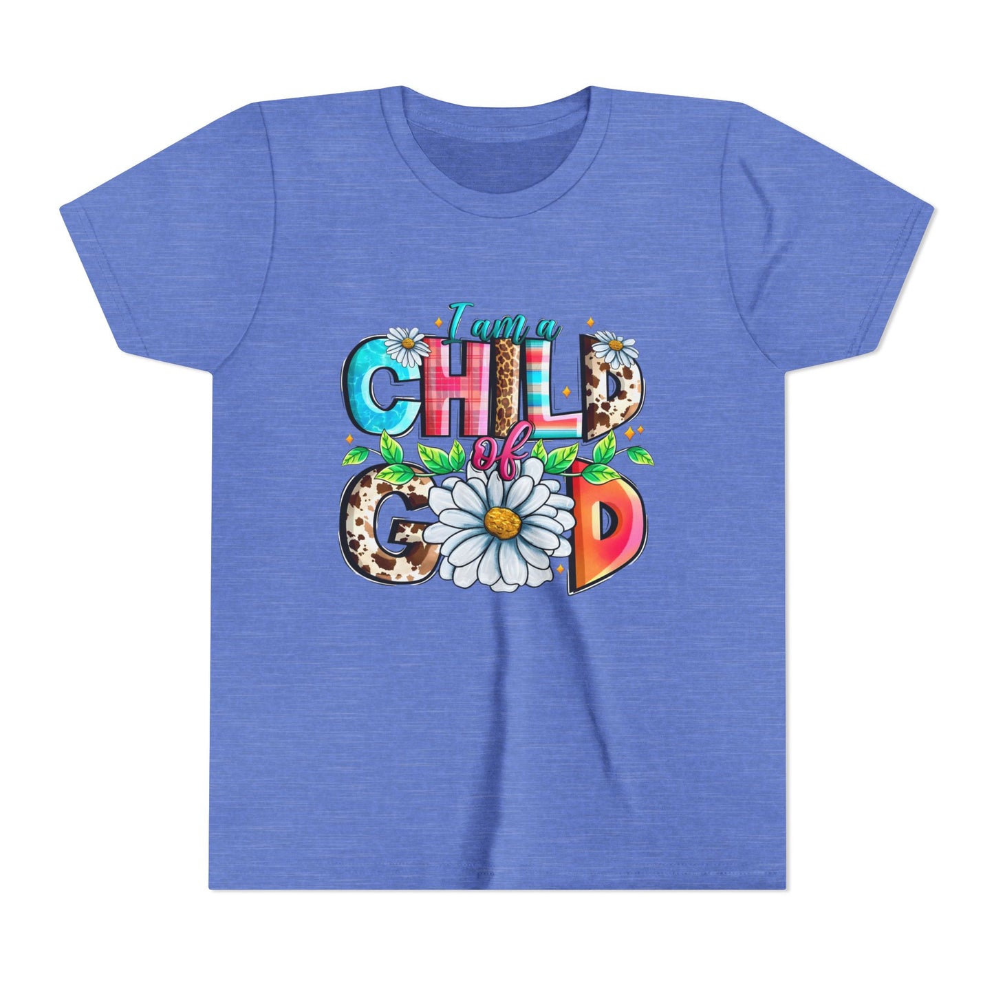 Youth Tee — "I Am a Child of God" Floral Christian Graphic
