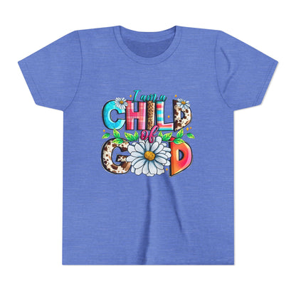 Youth Tee — "I Am a Child of God" Floral Christian Graphic