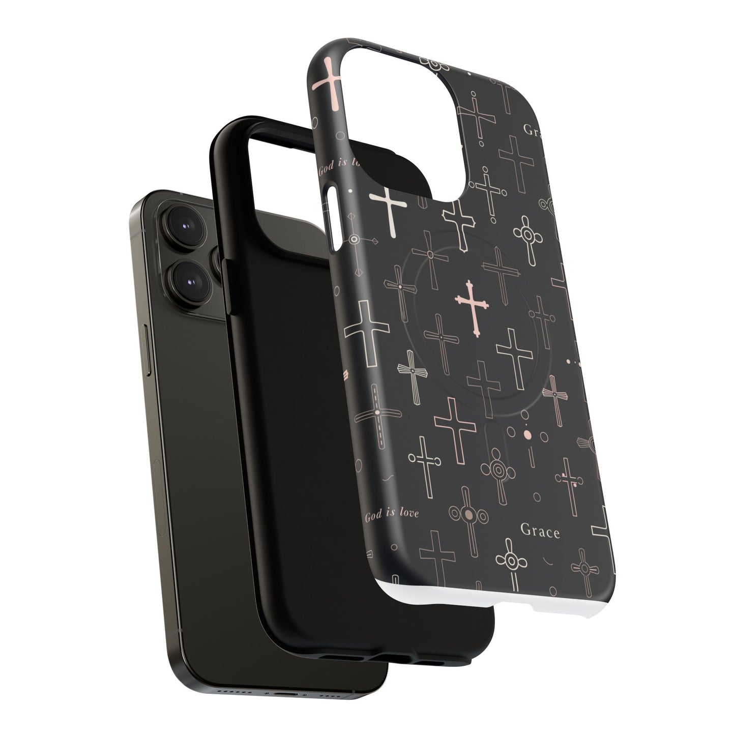 Magnetic Phone Case — Black Crosses "Grace" Protective Cover