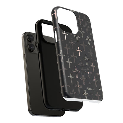 Magnetic Phone Case — Black Crosses "Grace" Protective Cover