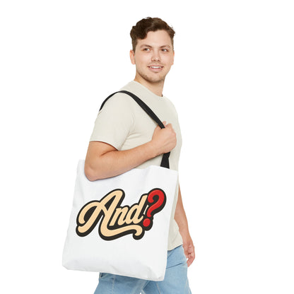 And? Graphic Tote Bag — Retro Script Question Mark Design