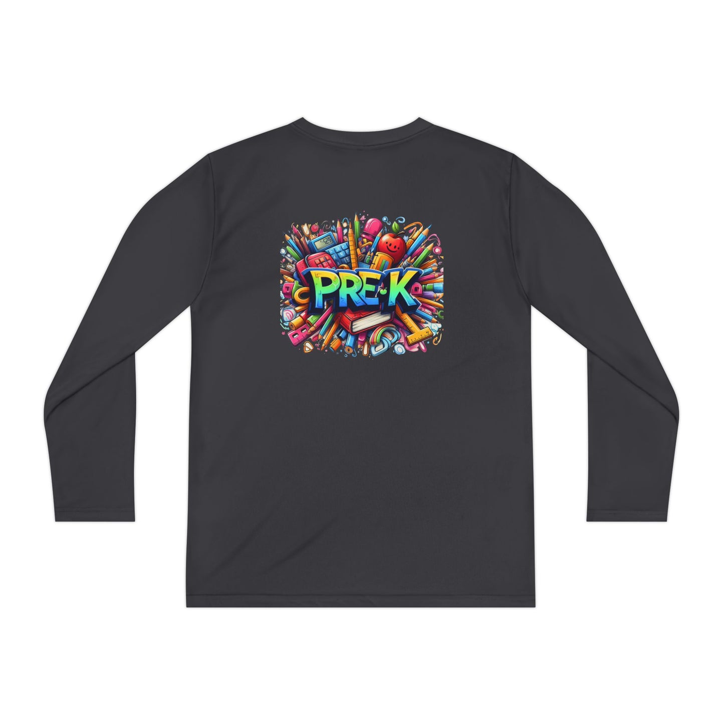 PRE-K Youth Long Sleeve Tee — Colorful School Supplies Design
