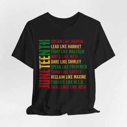 Juneteenth Tribute T-Shirt — “Dream Like Martin, Lead Like Harriet” Inspirational Black History Tee