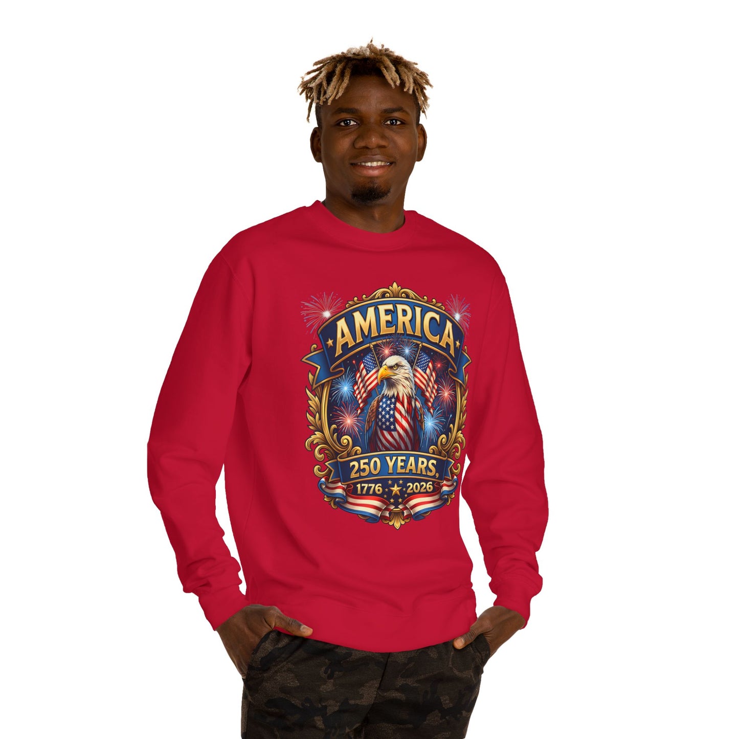 America 250 Years Crewneck Sweatshirt — 1776–2026 Patriotic Eagle Design