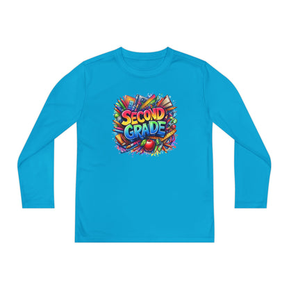 Second Grade Youth Long Sleeve Tee — Colorful School Supplies Back-to-School Shirt