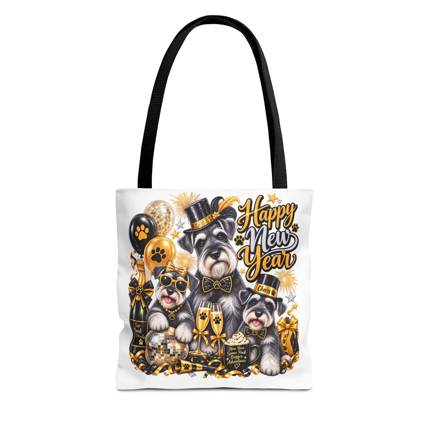Happy New Year Dog Tote Bag — Festive Party Pups All-Over Print