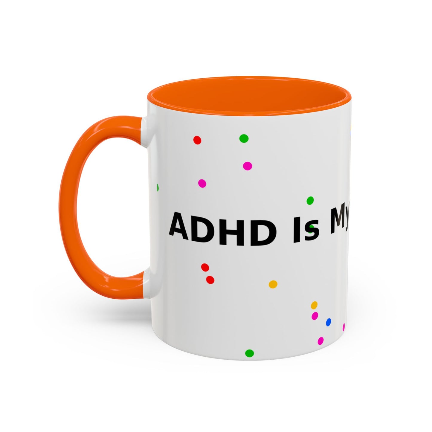 Accent Coffee Mug - "Coffee Is My Superpower" Funny Colorful Polka Dot Ceramic Mug (11/15oz)