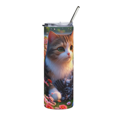 20oz Cat Family Stainless Steel Tumbler — Cute Kitten Floral Travel Cup