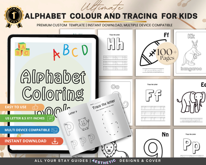 Alphabet Coloring & Tracing Worksheets for Kids | Printable ABC Learning & Handwriting Practice