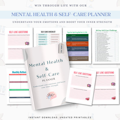 Mental Health &amp; Self-Care Planner PDF | Wellness Journal, Mood Tracker, Stress Relief Workbook, Daily Self Care &amp; Mindfulness Planner