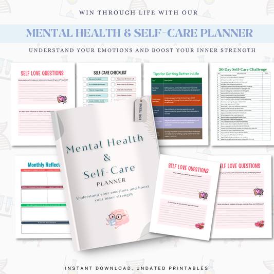 Mental Health &amp; Self-Care Planner PDF | Wellness Journal, Mood Tracker, Stress Relief Workbook, Daily Self Care &amp; Mindfulness Planner