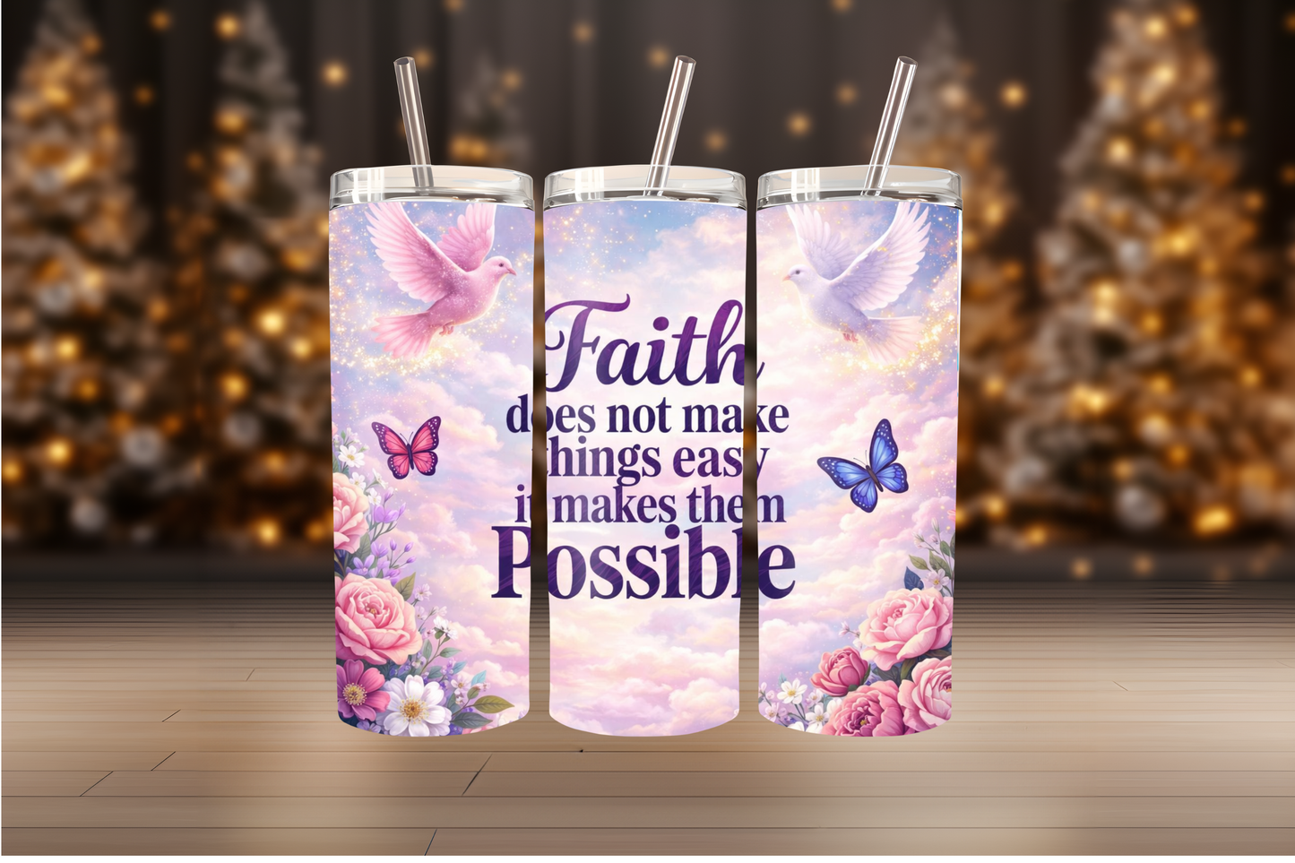 God Is With Her Tumbler Wrap PNG | Faith-Based Inspirational Design, 20oz Skinny Tumbler Sublimation, Christian Quote Wrap