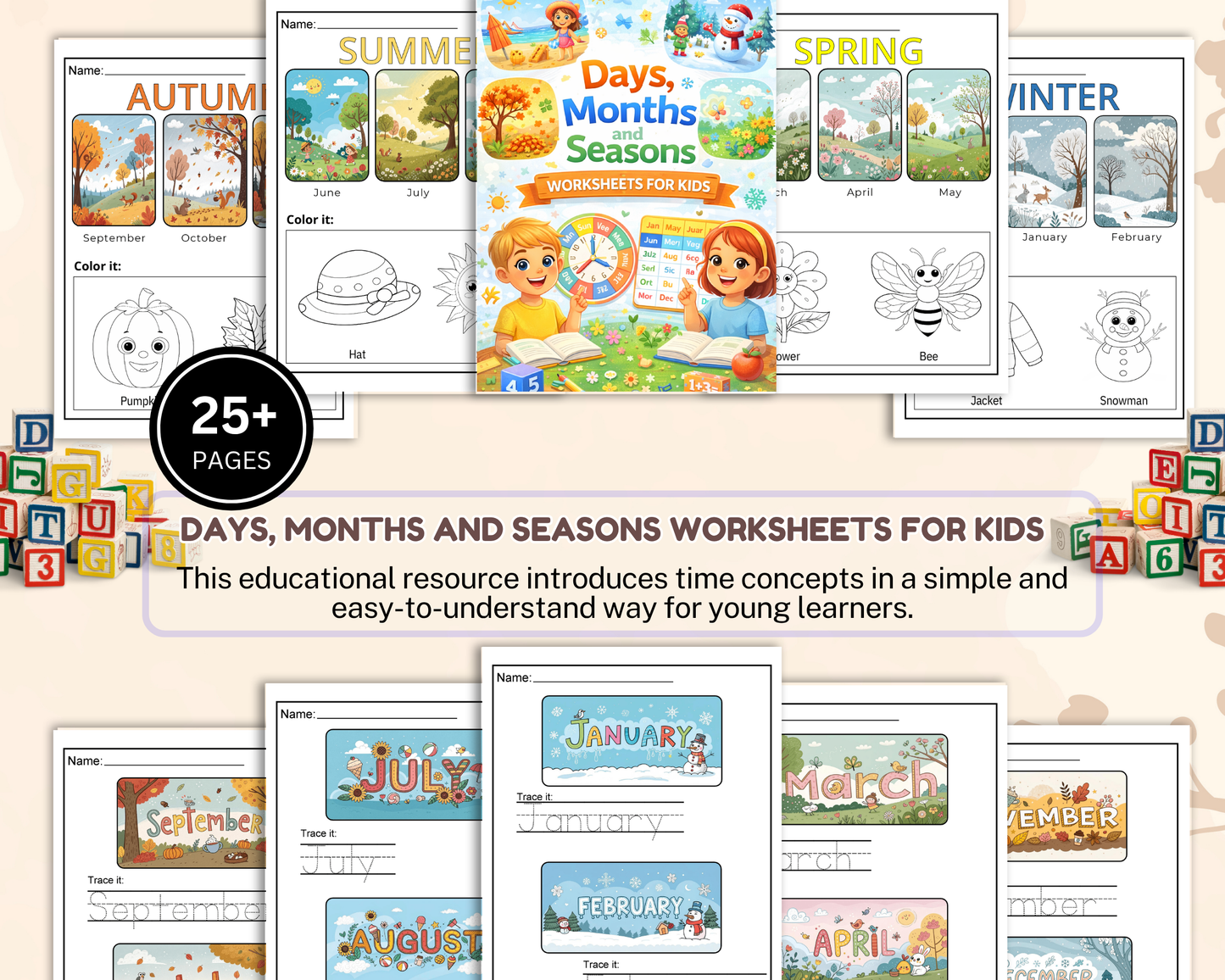 Days, Months & Seasons Worksheets for Kids | Printable Calendar & Time Learning Activities