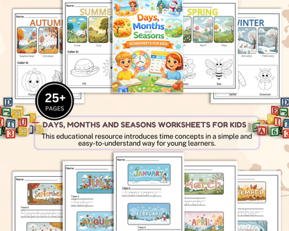 Days, Months & Seasons Worksheets for Kids | Printable Calendar & Time Learning Activities