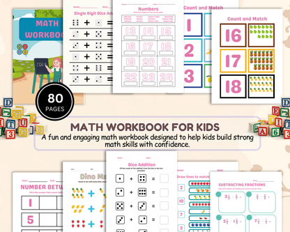 Math Workbook for Kids | Printable Math Worksheets for Addition, Subtraction & Early Learning Practice