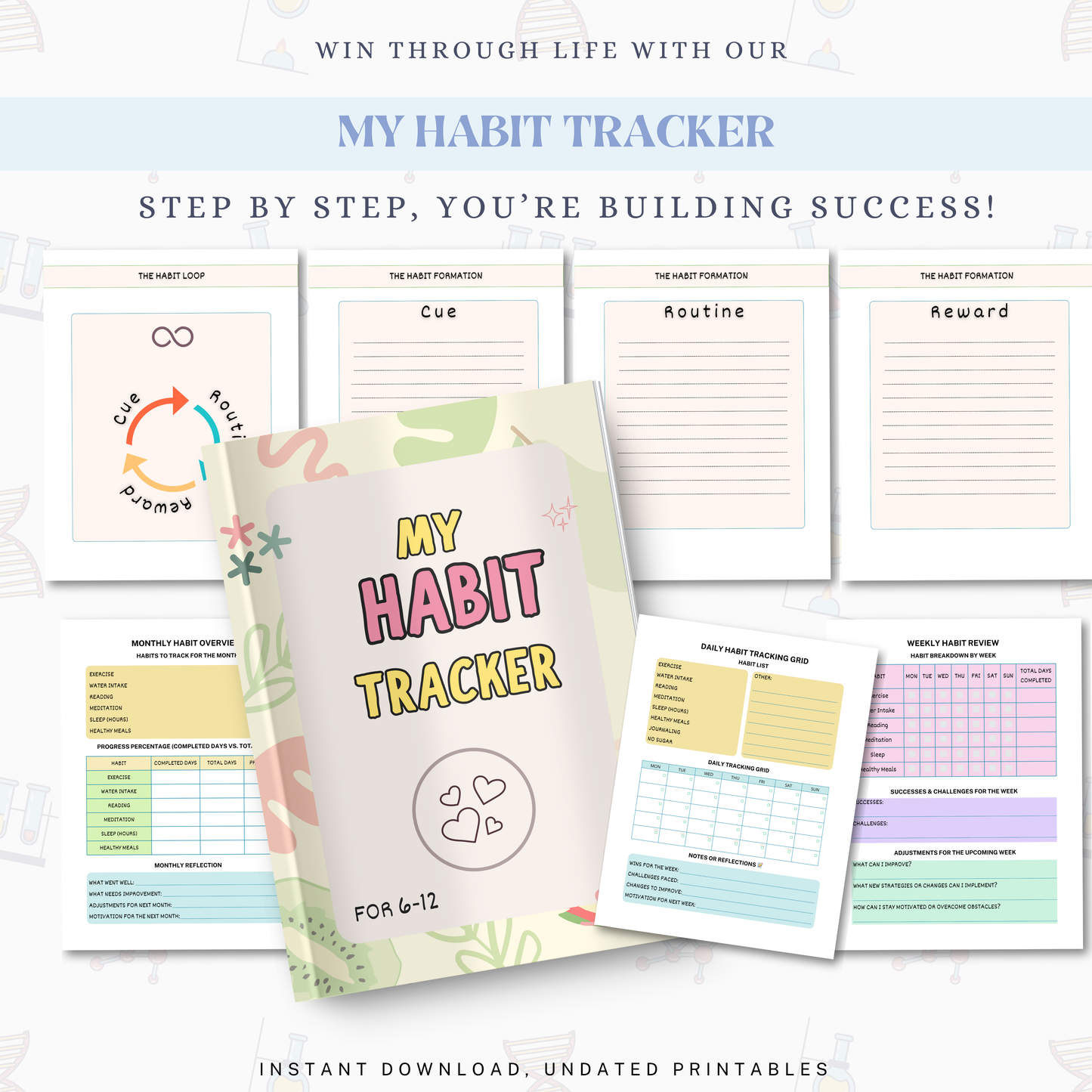 Habit Tracker PDF | Daily, Weekly &amp; Monthly Goal Planner, Productivity Journal, Routine &amp; Self-Improvement Tracker
