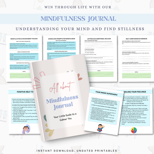 Mindfulness Journal PDF | Daily Reflection, Stress Relief Workbook, Guided Meditation &amp; Self-Care Planner for Mental Wellness