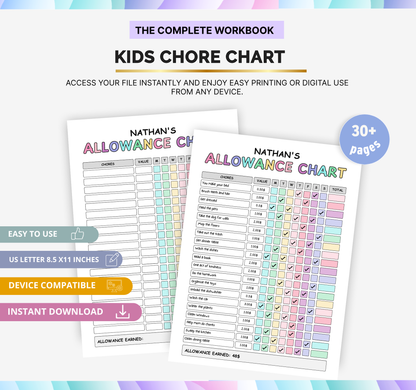 Kids Chore Chart | Printable Daily Responsibility Tracker for Children