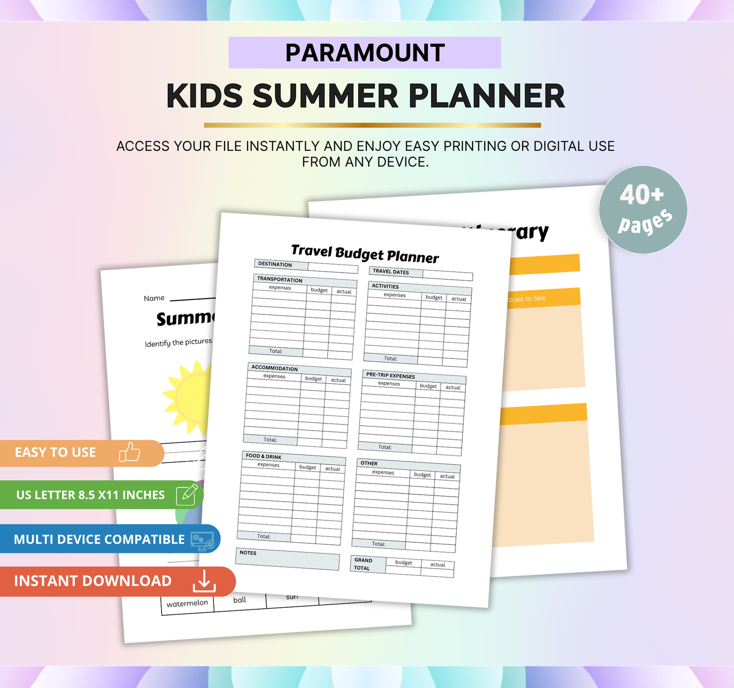Kids Summer Planner | Printable Daily Activity & Vacation Organizer
