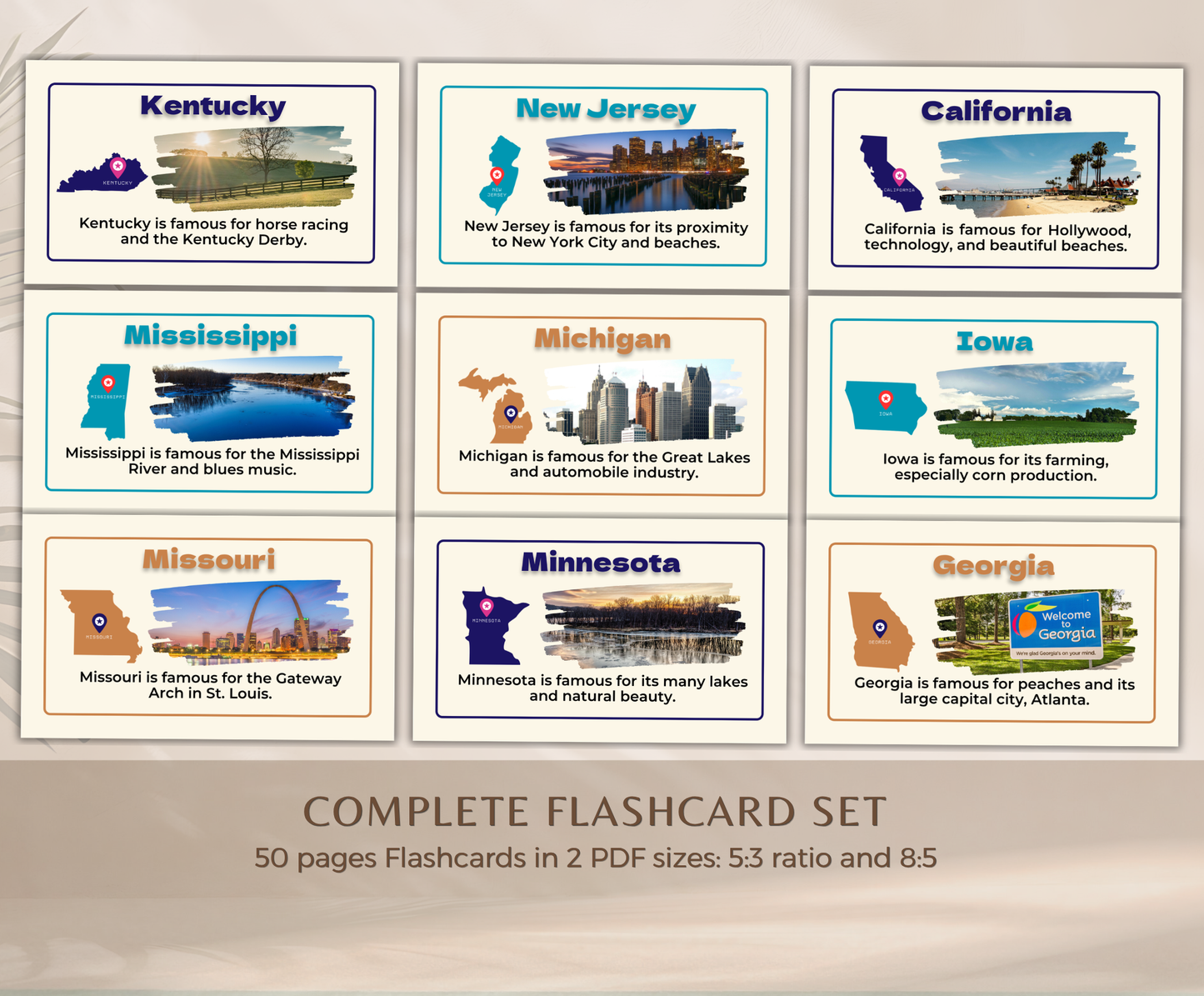 US States Flashcards | Printable Geography Study Cards PDF for Kids & Students