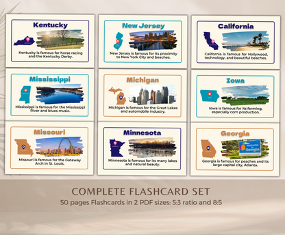 US States Flashcards | Printable Geography Study Cards PDF for Kids & Students
